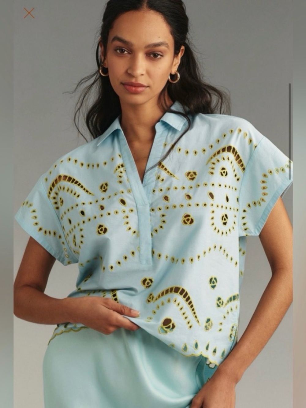 Maeve Short-Sleeve Boxy Eyelet Popover Blouse Anthropologie